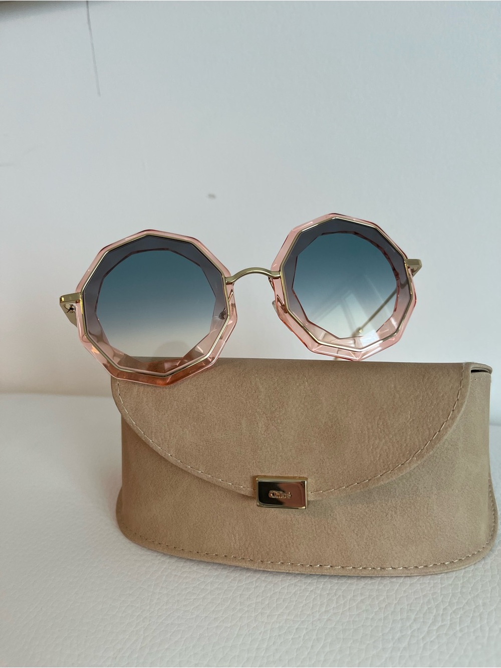 Chloe Rosie Pink Octagonal Frame Gradient Lens Sunglasses - Women